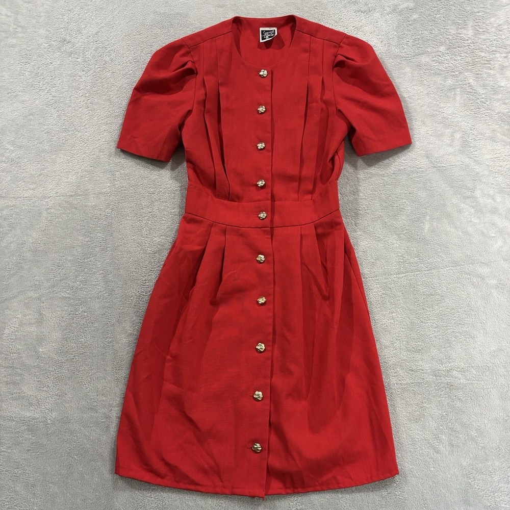 Special Effects Button Midi Dress Women Small Red Vintage 80s Tradwife
